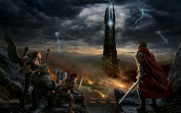 mountains landscapes tower fire storm sauron eagles the lord of the rings fantasy art magic elves dw_www.wallpaperhi.com_64